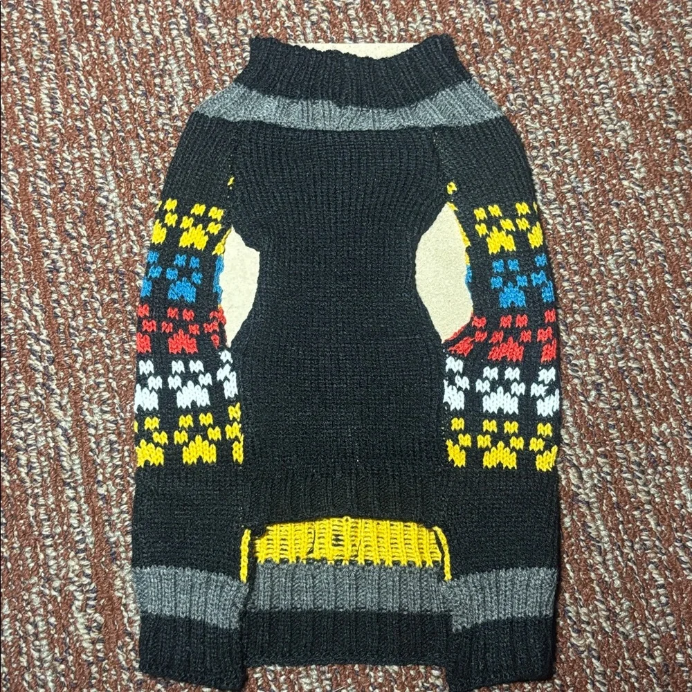 Vibrant Black and Blue Pet Sweater paw print button up xs small dog/cat sweater